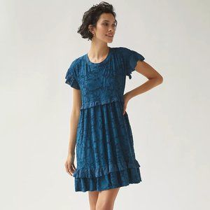 Dark Blue Ruffle Knit Mini Dress, Size XS